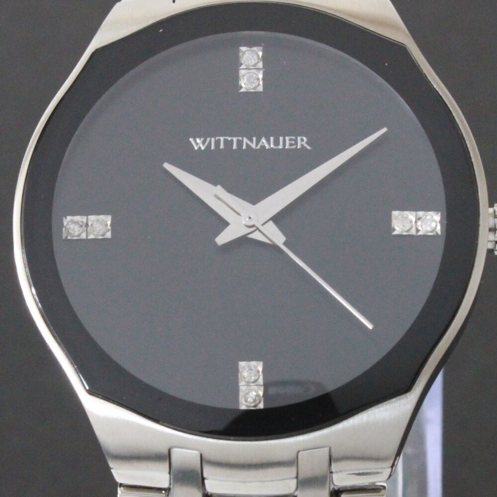 Wittnauer Ladies Dress Watch 8 Diamonds On Black Sun-ray Dial 36mm - Picture 9 of 13